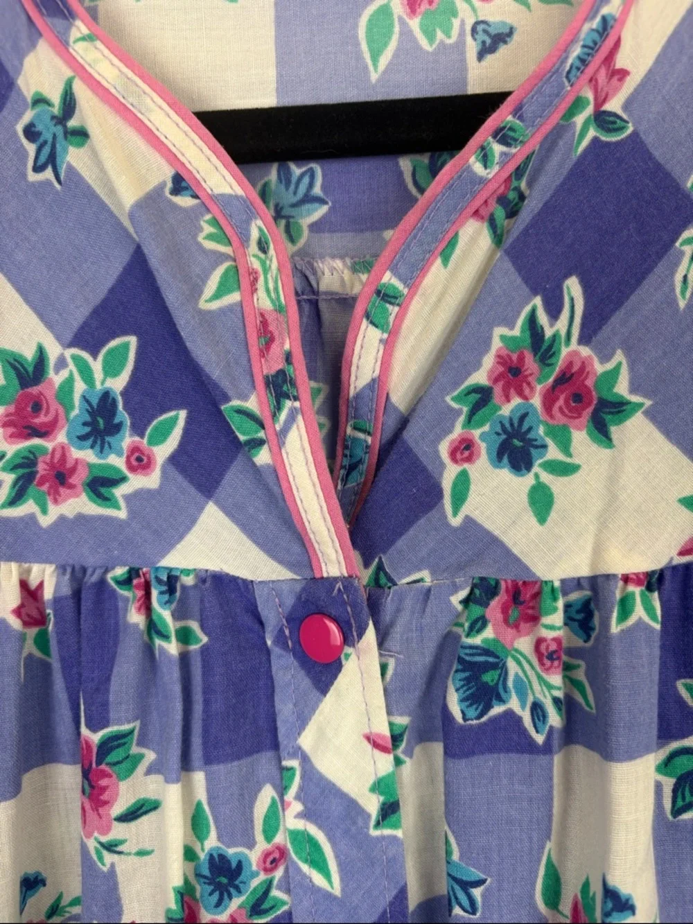 Vintage Models Coat Floral Gingham House Dress Cottagecore Smock Pockets Sz 14 - Picture 6 of 9